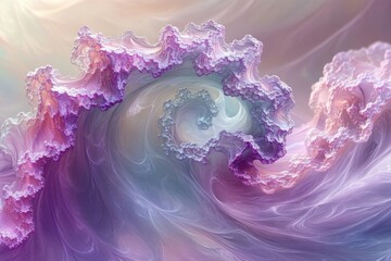 Aufkleber - Abstract fractal art depicting a swirling, pastel-colored wave with a dreamy, ethereal texture.