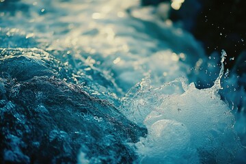 Poster - Close-up of vibrant blue ocean water, capturing the energy and texture of waves crashing.