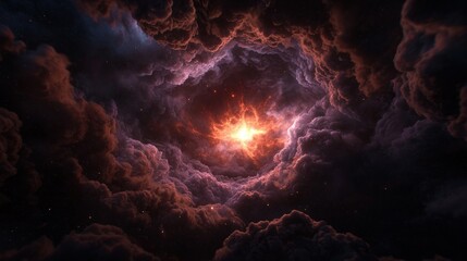 Wall Mural - Cosmic storm clouds; fiery sunburst; vortex; ethereal