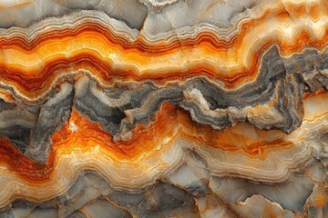 Poster - Stunning agate stone with layered bands of orange, gray, and white, showcasing its unique geological formation.