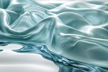 Poster - Abstract image of flowing teal fabric, creating soft waves and reflections on water.