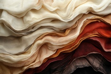 Poster - Layers of earthy-toned fabric create a textured, abstract landscape.