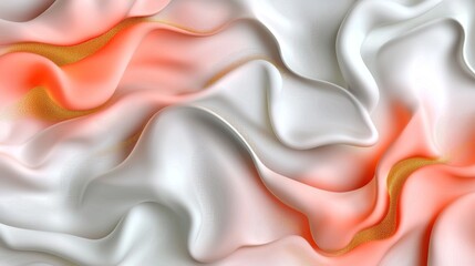 Wall Mural - abstract, flowing, white and coral, wavy fabric texture, background
