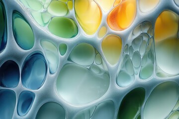 Poster - Abstract image of interconnected, colorful, organic shapes resembling a cellular structure or network.