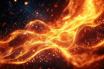 Poster - Abstract fiery waves of glowing particles, cosmic dust and energy in motion.
