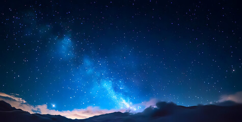 Wall Mural - panorama blue night sky milky way and star on dark background.universe filled, nebula and galaxy wit