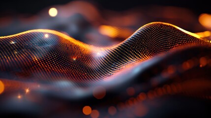 Wall Mural - abstract digital wave pattern in dark space with glowing particles