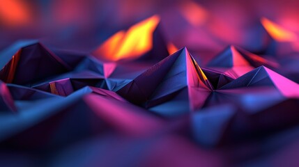 Wall Mural - Abstract polygonal shapes, vibrant colors, digital art, fiery background, for design inspiration
