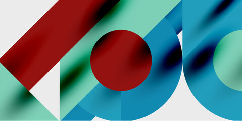 Aufkleber - Abstract geometric composition. Red, teal, blue shapes overlap creating dynamic visual effect. Minimalist design, modern aesthetic.