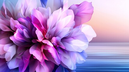 Wall Mural - abstract floral bouquet, vibrant colors, sunrise over water, decorative image