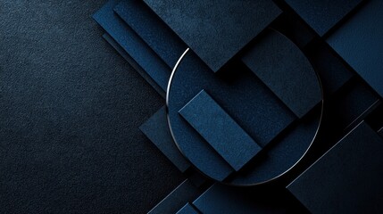 Wall Mural - dark blue geometric shapes with circle, abstract background