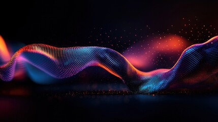 Wall Mural - Abstract digital wave pattern, swirling particles, dark background, glowing dots