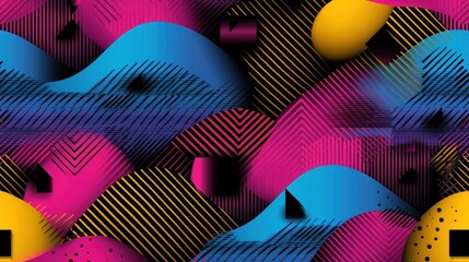 Wall Mural - abstract vibrant colorful geometric pattern background with waves and shapes