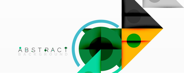 Aufkleber - Geometric shapes create modern design. Circles, squares, triangles combine for abstract visual impact. Bright colors dominate composition.