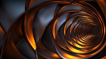 Wall Mural - Abstract metallic tunnel with swirling, golden-orange highlights