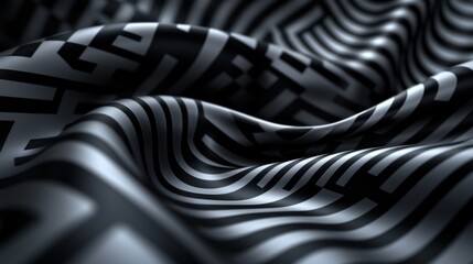 Wall Mural - abstract black and grey fabric flowing with intricate patterns