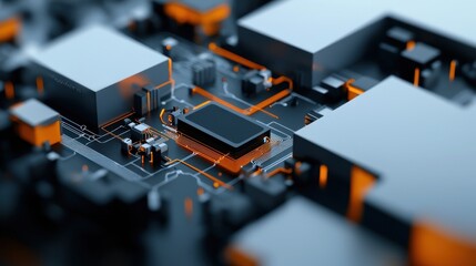 Wall Mural - abstract 3d circuit board design, electronic components, futuristic technology background