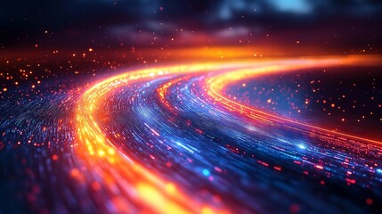 Wall Mural - Abstract neon light trails in a dark urban setting,generative ai illustration