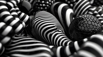 Wall Mural - abstract black and white 3d shapes, swirling forms, geometric shapes