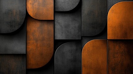 Wall Mural - abstract geometric wall design with copper and dark gray panels