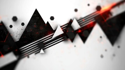 Wall Mural - abstract geometric shapes, mountain range, dynamic lines, fiery background, digital art