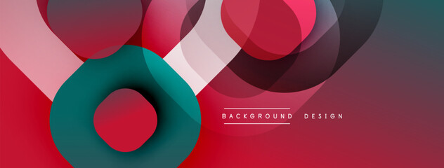 Fototapete - Abstract geometric shapes overlap, creating dynamic red, teal gradients. Modern design element for backgrounds, presentations.