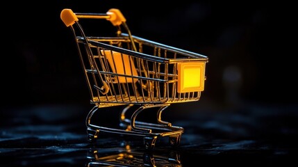 Illuminated shopping cart, dark studio setting, emphasis on product, use for retail, e-commerce, or advertising