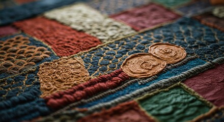 Aufkleber - A colorful patchwork quilt with a variety of shapes and colors