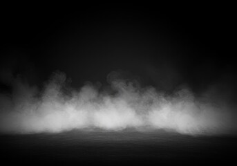 atmospheric smoke effect fills the dark room creating a mysterious scene