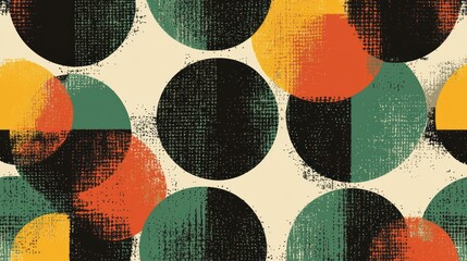 Wall Mural - abstract circular pattern with textured color blocks on beige background
