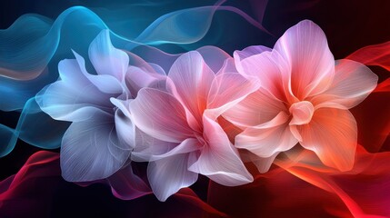 Wall Mural - Abstract floral arrangement, flowing, vibrant colors, dark background