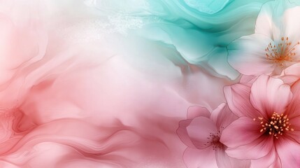 Wall Mural - Delicate pink flowers on flowing pastel background