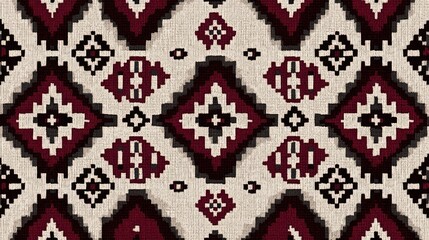 Sticker - Geometric patterned textile design,  maroon, black, cream colors.  Repeating diamond motifs