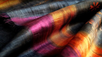 Sticker - Luxurious silk scarf, vibrant colors, flowing fabric, intricate pattern in the background