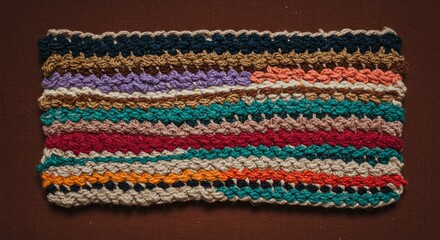 Aufkleber - A colorful crochet blanket with a pattern of stripes and squares