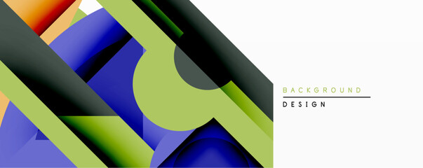 Aufkleber - Abstract geometric composition. Overlapping shapes create dynamic visual effect. Bright colors, gradients, modern design elements present. Minimalist style, clean aesthetic.