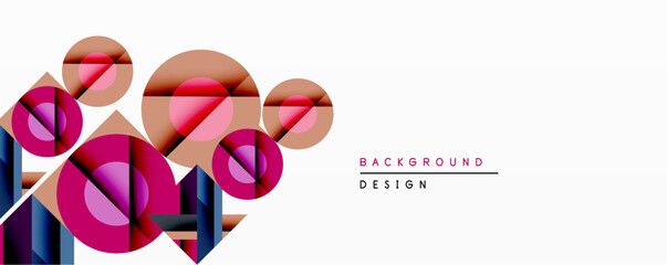 Poster - Abstract geometric composition. Overlapping circles create dynamic visual effect. Shades of pink, brown, blue present modern aesthetic. Minimalist design suitable for backgrounds.