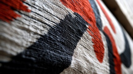 Sticker - Close-up textile art piece, vibrant colors, textured wall, urban backdrop