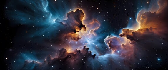 Wall Mural - colorful nebula clouds bursting with star clusters on a cosmic black background. extremely detailed 