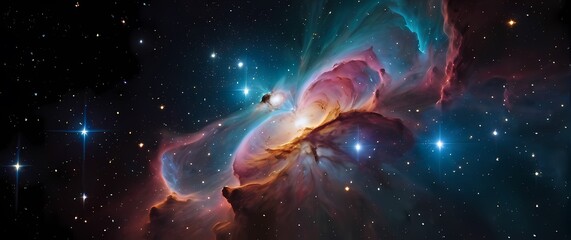 Wall Mural - colorful and bright cosmic nebulae illuminated by countless twinkling stars on a black canvas. extre