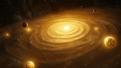 Wall Mural - Spiral galaxy with orbiting planets