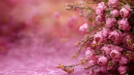 Wall Mural - Delicate pink roses bouquet on a soft pink background