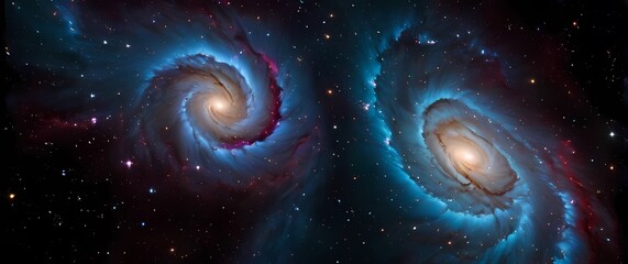 Wall Mural - bright cosmic nebulae swirling with star clusters against deep black galactic velvet backdrops. extr