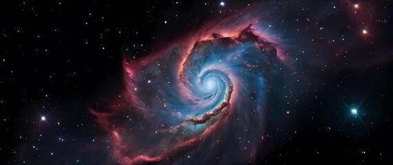 Wall Mural - bright cosmic nebulae swirling with glowing star clusters set against deep black galactic background