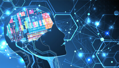 Aufkleber - Abstract background on the theme of artificial intelligence. Brain shape with technological elements inside the contour.