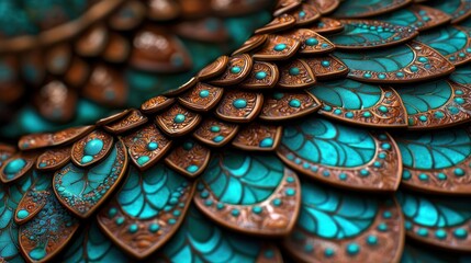 Sticker - Detailed ornate dragon scale jewelry, close-up, circular pattern, fantasy background