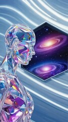 Leinwandbilder - AI-generated humanoid holding a mirror reflecting the universe. 