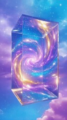 Aufkleber - Abstract glass cube containing swirling galaxy inside. 