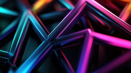 Wall Mural - Abstract neon triangle geometric shapes, dark background