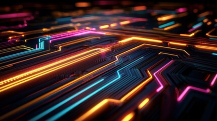 Wall Mural - Abstract futuristic circuit board glowing with vibrant neon lines